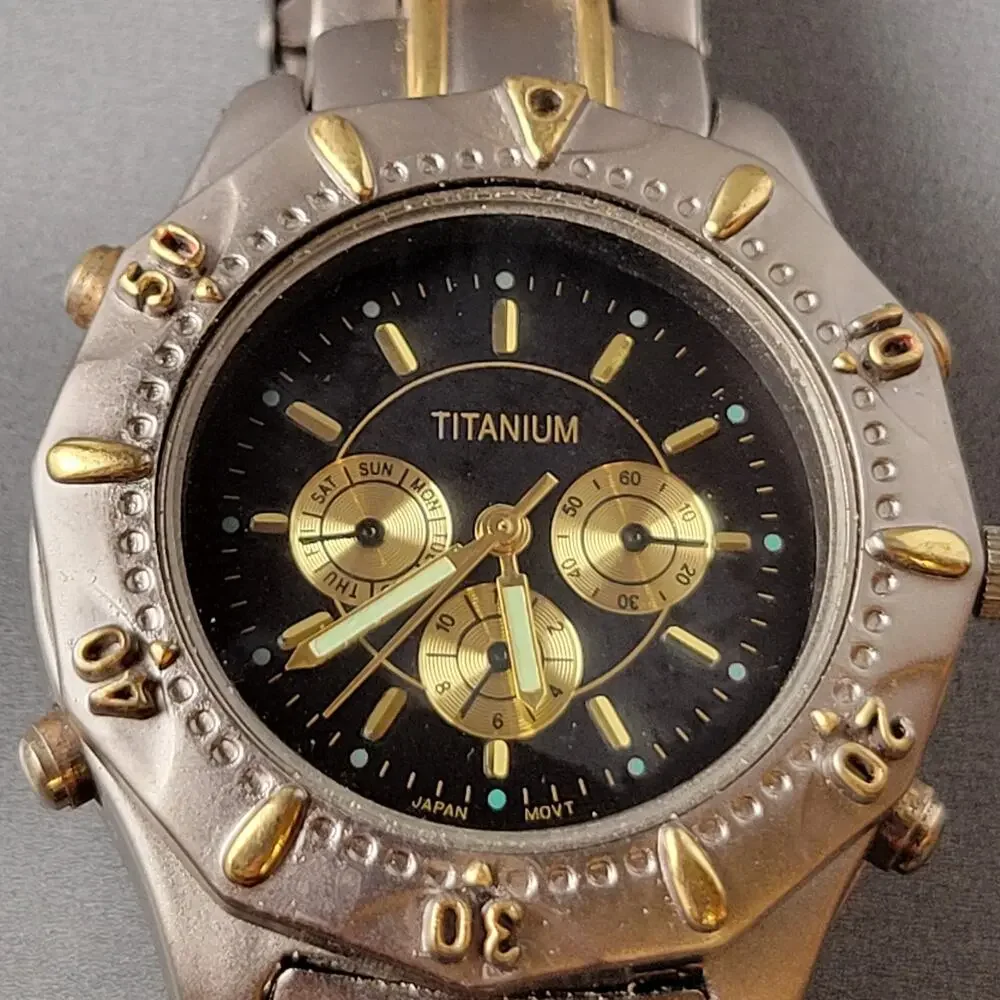 Vintage Titanium Chronograph Wristwatch - Two-Tone Band, Japan Quartz Movement